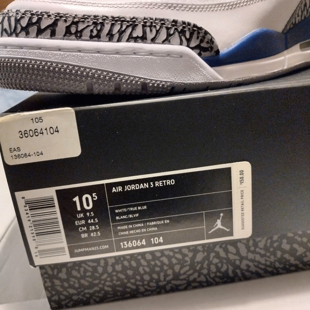 💯🛠️Air Jordan 3 Retro "True Blue" O.G.🛠️💯 - Picture 9 of 15